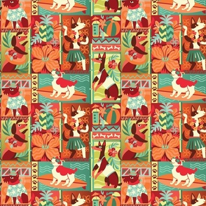 Tropical Tiki Dogs in Red & Brown (small)