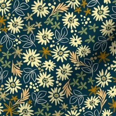 Boho floral Tile-Navy - Small Scale