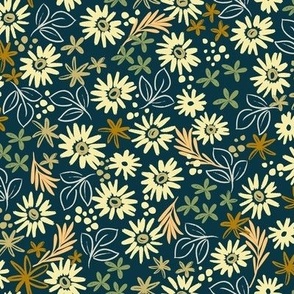 Boho floral Tile-Navy - Small Scale