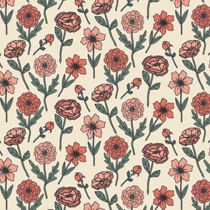 Coral Floral Cream Background