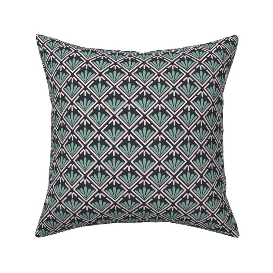 Midnight And Sage Geometric Flourish Diamond Floral Check