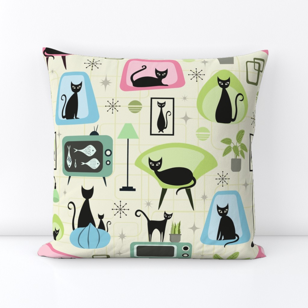 Mid Century Black Cats - Retro Cat Print - Atomic Cats Pattern 