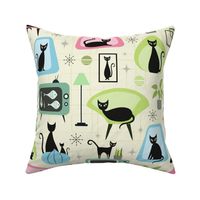 Mid Century Black Cats - Retro Cat Print - Atomic Cats Pattern 