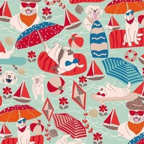 Dogs on the beach//medium scale// fabric//home decor//wallpaper