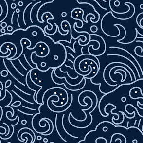 Large Pop Art Wave blue to match wave of kanagawa quilt