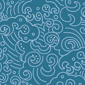 Large Pop Art Wave lighter blue to match wave of kanagawa quilt