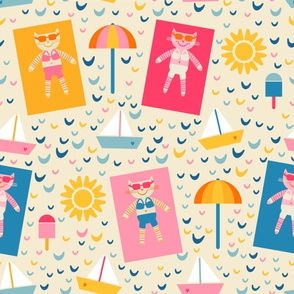 Pets-on-Vacation---XL--pink-blue-beige-yellow---JUMBO---7200 - for kids' summer wallpaper bedding