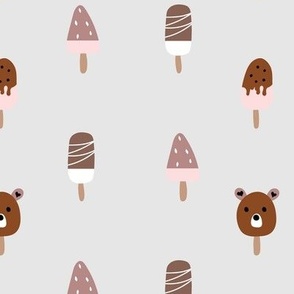 Cute Chocolate & Berry Popsicles with Bears, Pink & Brown Seamless Pattern-medium scale