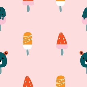 Pink Playful Popsicle & Bear Seamless Pattern, Summer Treats, Kids Fabric-medium scale