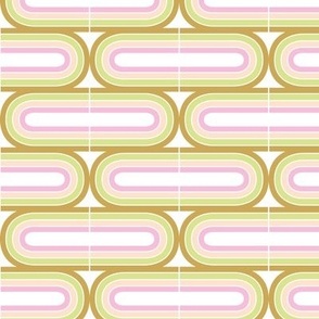 Funky seventies rainbows - groovy vintage style modern wallpaper design brown lime green pink on white