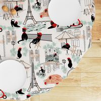 Hats Off Cat-ture- Paris Holiday- Fashionista Black Cats on Linen- Large Scale