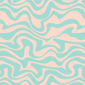 Retro groovy swirls wallpaper - vintage style swirl mid-century disco design teal surf blue on sand beige