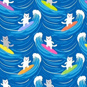 Cute cats surfers on vacation