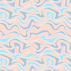 Retro double stripe groovy swirls wallpaper - vintage style waves organic swirl nineties theme blue lilac periwinkle on blush