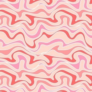 Retro double stripe groovy swirls wallpaper - vintage style waves organic swirl nineties theme pink blush red on apricot girls valentine palette