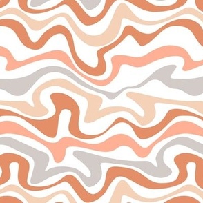 Colorful retro groovy swirls wallpaper - vintage style swirl mid-century disco design seventies peach burnt orange gray neutral palette on white