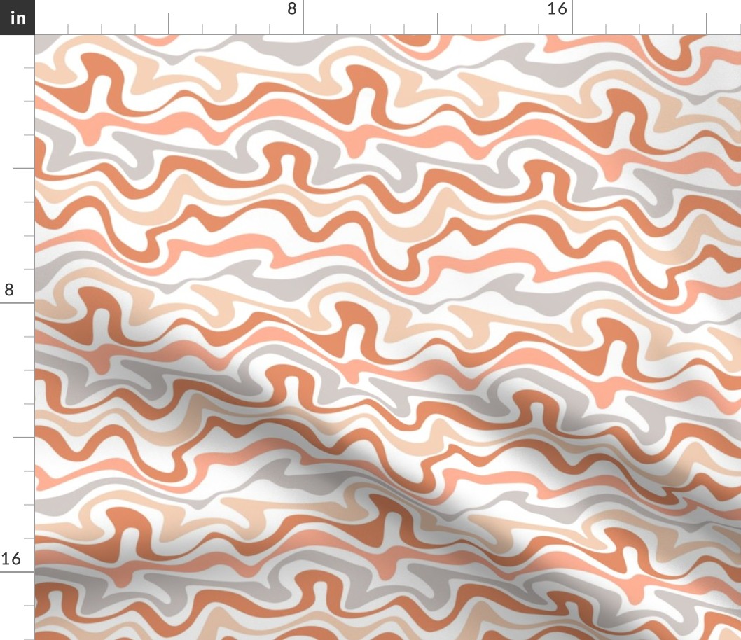 Colorful retro groovy swirls wallpaper - vintage style swirl mid-century disco design seventies peach burnt orange gray neutral palette on white