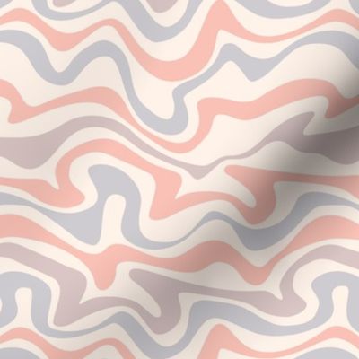 Colorful retro groovy swirls wallpaper - vintage style swirl mid-century disco design surf waves seventies beige blue blush palette