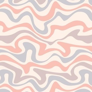 Colorful retro groovy swirls wallpaper - vintage style swirl mid-century disco design surf waves seventies beige blue blush palette