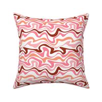Colorful retro groovy swirls wallpaper - vintage style swirl mid-century disco design nineties warm pink burgundy peach on white