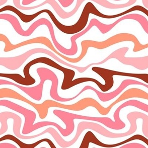 Colorful retro groovy swirls wallpaper - vintage style swirl mid-century disco design nineties warm pink burgundy peach on white