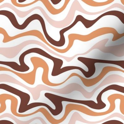 Colorful retro groovy swirls wallpaper - vintage style swirl mid-century disco design seventies chocolate brown caramel beige on white