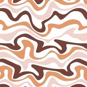Colorful retro groovy swirls wallpaper - vintage style swirl mid-century disco design seventies chocolate brown caramel beige on white