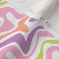 Colorful retro groovy swirls wallpaper - vintage style swirl mid-century disco design nineties lime green peach lilac pink on white