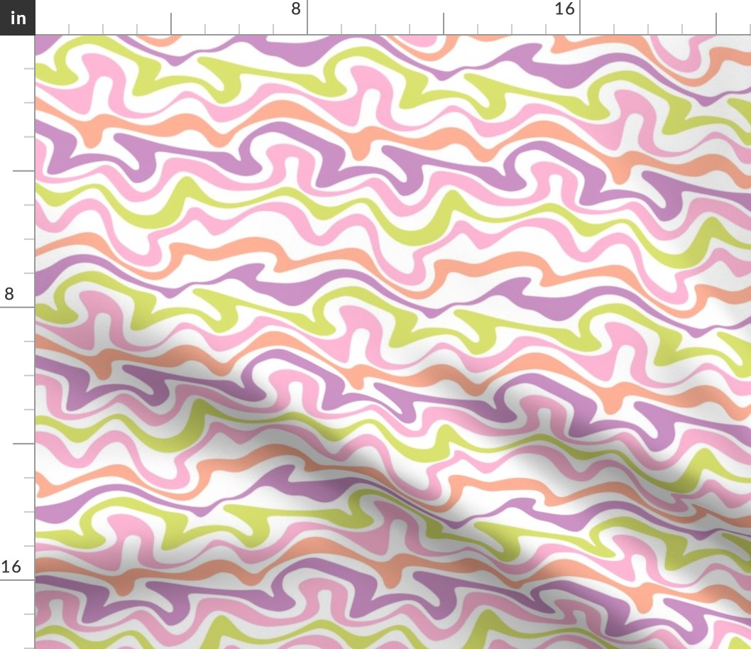 Colorful retro groovy swirls wallpaper - vintage style swirl mid-century disco design nineties lime green peach lilac pink on white