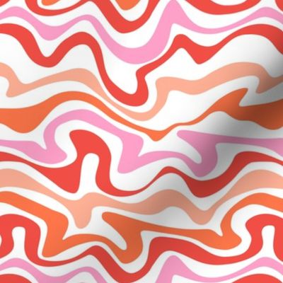 Colorful retro groovy swirls wallpaper - vintage style swirl mid-century disco design nineties red pink peach on white