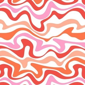 Colorful retro groovy swirls wallpaper - vintage style swirl mid-century disco design nineties red pink peach on white