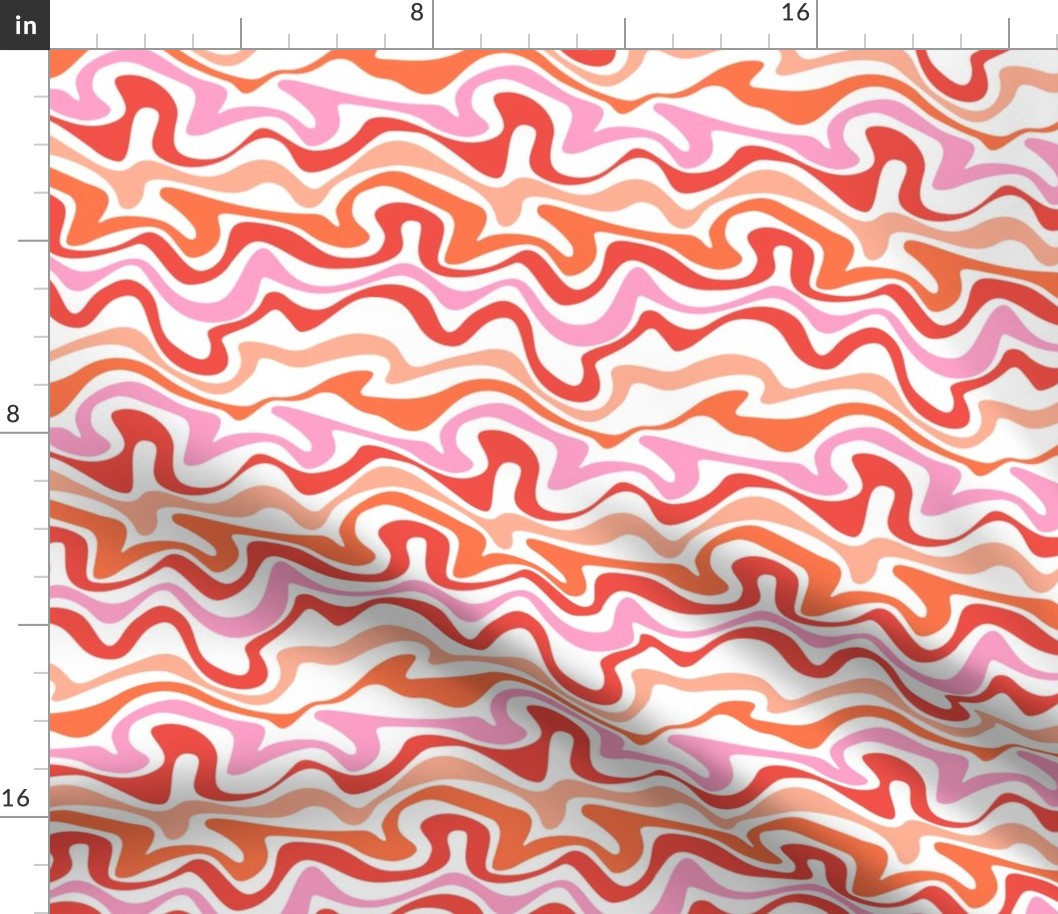 Colorful retro groovy swirls wallpaper - vintage style swirl mid-century disco design nineties red pink peach on white