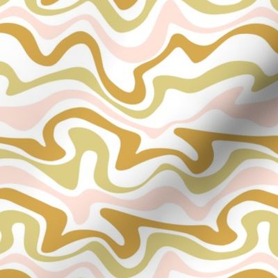 Colorful retro groovy swirls wallpaper - vintage style swirl mid-century disco design nineties ochre green sage blush on white