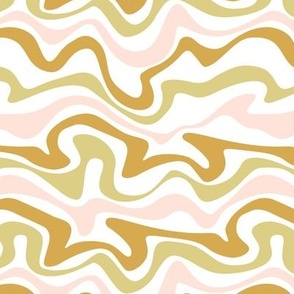 Colorful retro groovy swirls wallpaper - vintage style swirl mid-century disco design nineties ochre green sage blush on white