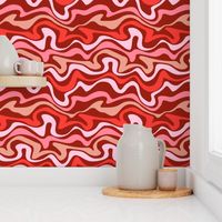 Colorful retro groovy swirls wallpaper - vintage style swirl mid-century disco design nineties red pink blush on stone red