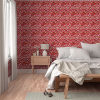 Colorful retro groovy swirls wallpaper - vintage style swirl mid-century disco design nineties red pink blush on stone red