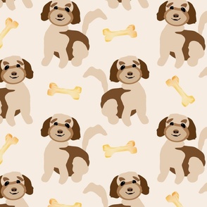 Puppies, Bones, Dog, Doodle, Cute, Cuter, Cutest Kids Sheets, Golden Doodle, Brown, Beige, Tan, Orange, Pets, Earth Tones—Medium 4200