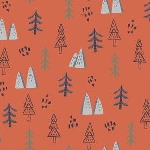 Scandinavian Pine Trees coral 