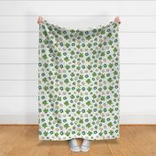 Large Scale Spring Flowers and Green Frogs on White