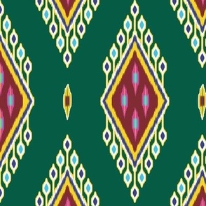 Ikat, an ethnic pattern in shades of green.