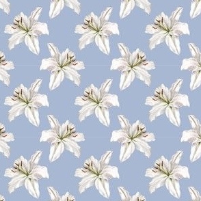 White Watercolor Lily, Light Blue, SMALL
