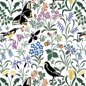 Voysey Birds Tulips Bees White