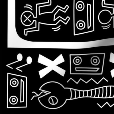 Micro - waved Media (white on black) ~ an homage to Keith Haring