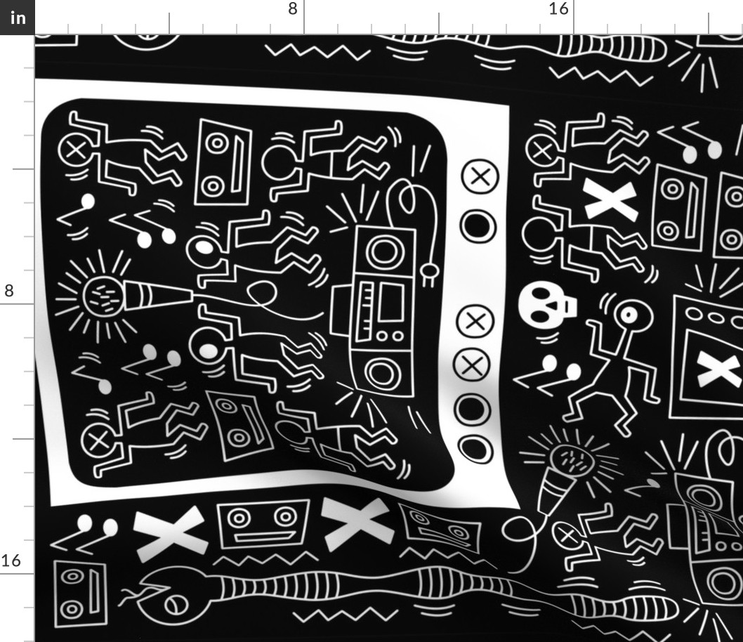 Micro - waved Media (white on black) ~ an homage to Keith Haring