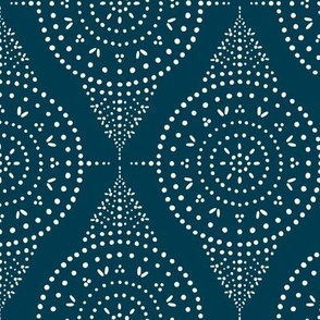 Boho Medallion Dots White on Dark Blue