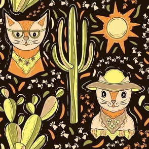 Hand drawn Cats with cacti in Arizona - Orange