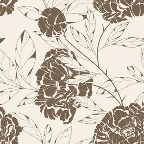 taupe brown  flowers large on cream 