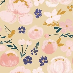 mustard & pink floral on soft yellow 
