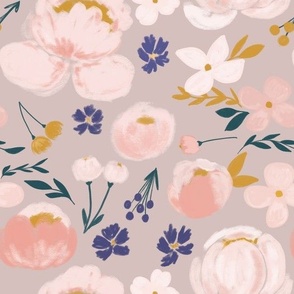 mustard & pink floral on rosy gray
