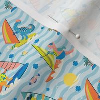 Ditsy Scale | Dinosaurs Wind Surfing on a vacation | Multicolor ©designsbyroochita updated